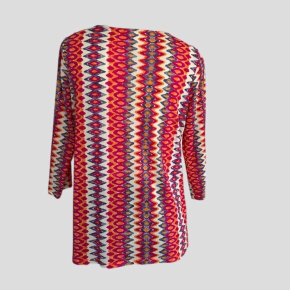 Chico's Colorful Multicolor Tribal Stripe Boho Lightweight 3/4 Sleeve Top - Picture 2 of 12